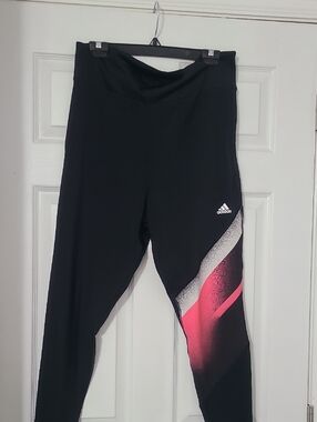 adidas Black Leggings with Pink and White Side Accent